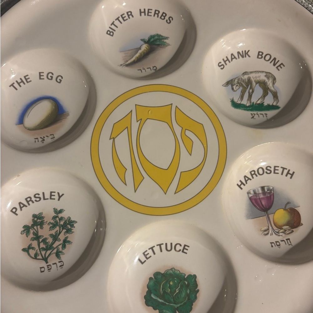 VTG Ceramic Seder Plate with Yellow Hebrew Design new in box